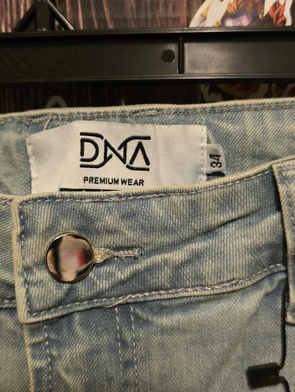 DNA Light Blue Distressed Men’s Jeans with Navy Side Stripe